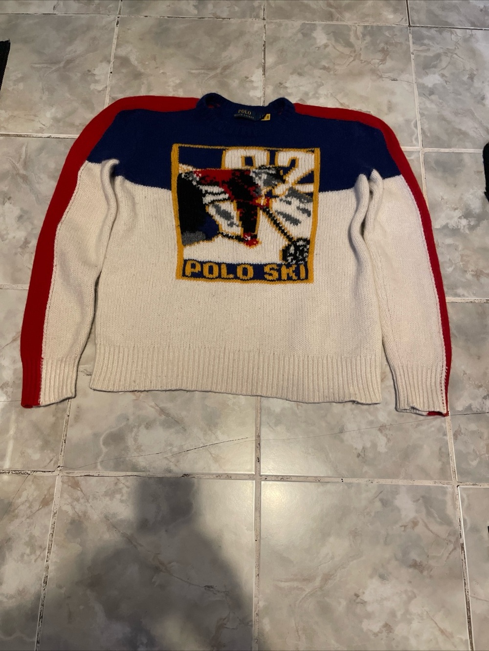 Polo Ralph Lauren Polo Ski Skier Graphic Wool Sweater Alpine Knit SZ L Fitted